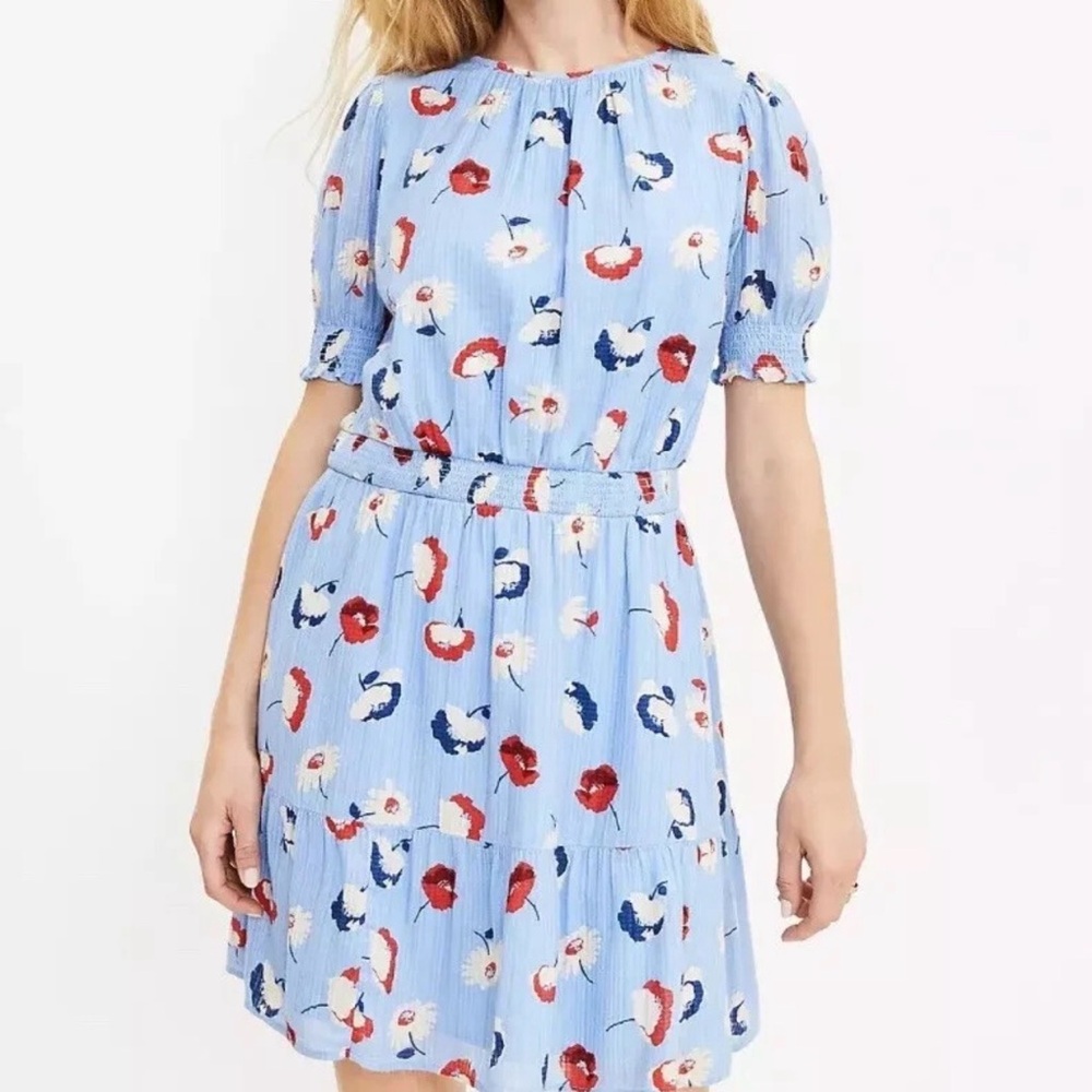 LOFT Light Blue Floral Belted Mini Dress - Picture 7 of 8